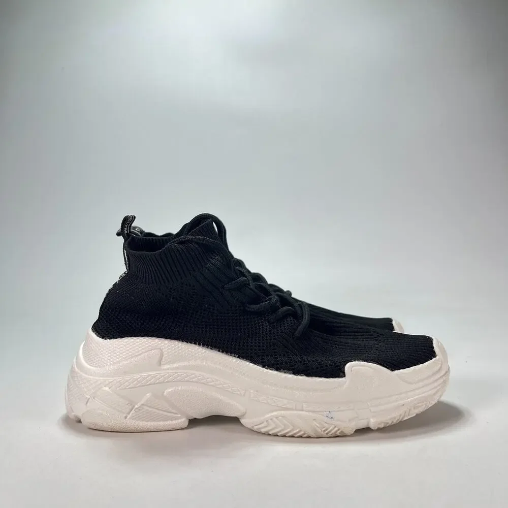 Auroral Black White Chunky Knit Sock Sneakers Lace Up Women's Size US 5.5 EU 36